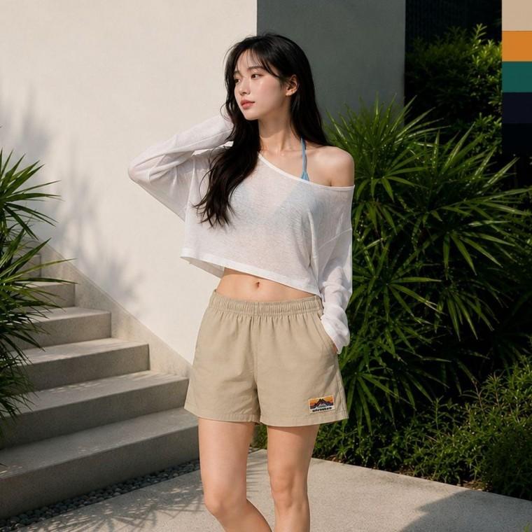 AGG 1016W 깔끔한 여자 초경량 스트링 바스락 밴딩 쇼츠 팬츠