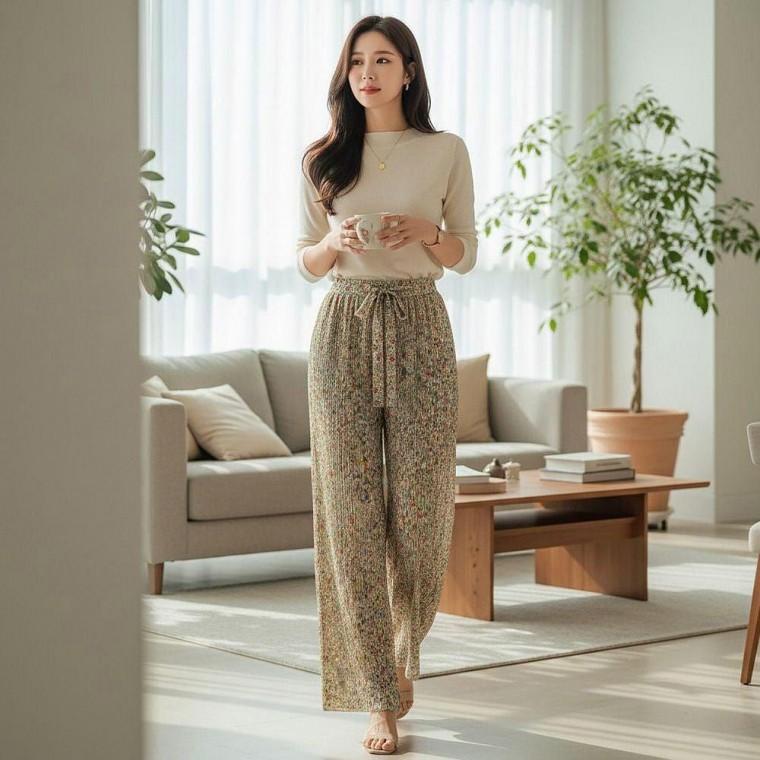팬츠 여름 소형 플라워 10color 주름바지 플 냉감