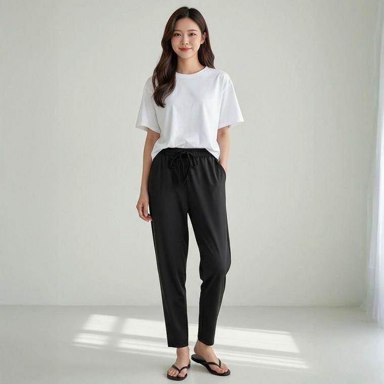 여자 세미 컴팩트 쿨팬츠 시원한 밴딩 여름 바지