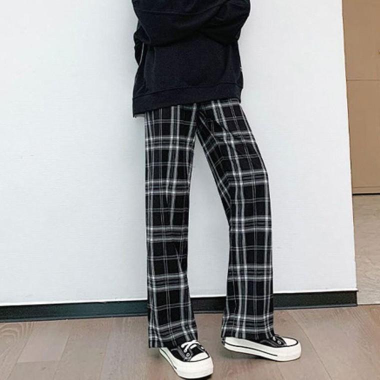 와이드핏 체크바지 정돈 밴딩바지 여성 팬츠 일자 3color