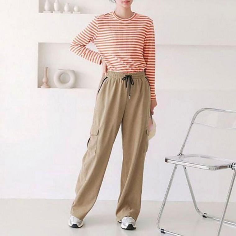 밴딩 스냅 여성 3color 팬츠 와이드핏 카고바지 골덴