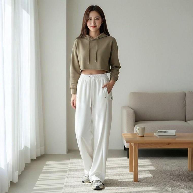 스냅 와이드핏 편안 여성 밴딩 4color 바지 스트링 추리닝