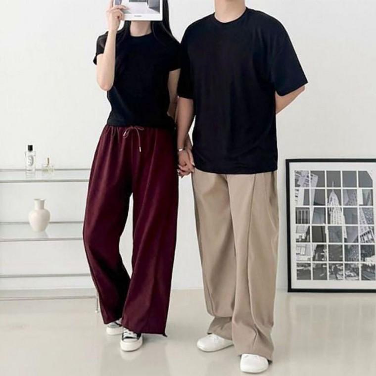 와이드팬츠 4color 베이직 옆핀턱 여성 허리밴딩 남성 스트링