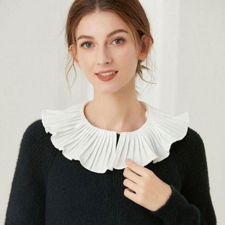 카라 여성 편안 블라우스 플 레이어드 페이크카라 쉬폰