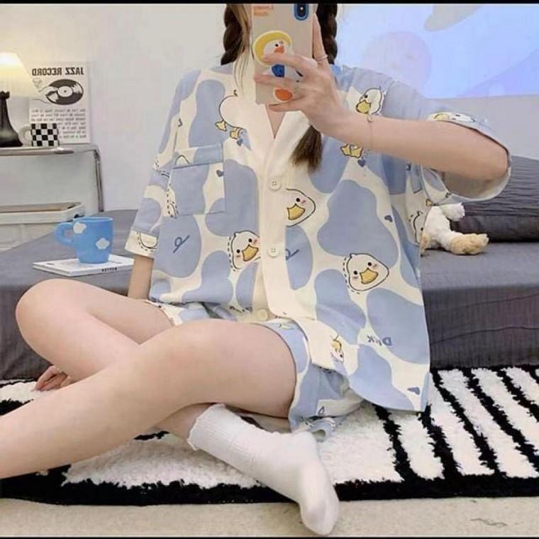 파자마 구성 활동형 반바지 반팔 잠옷 여성 캐릭터 홈웨어
