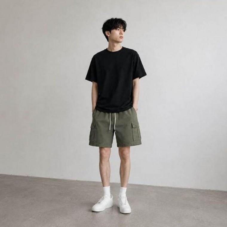 트렌디 밴딩 슬림핏 카고 반바지 남성 포켓 숏팬츠