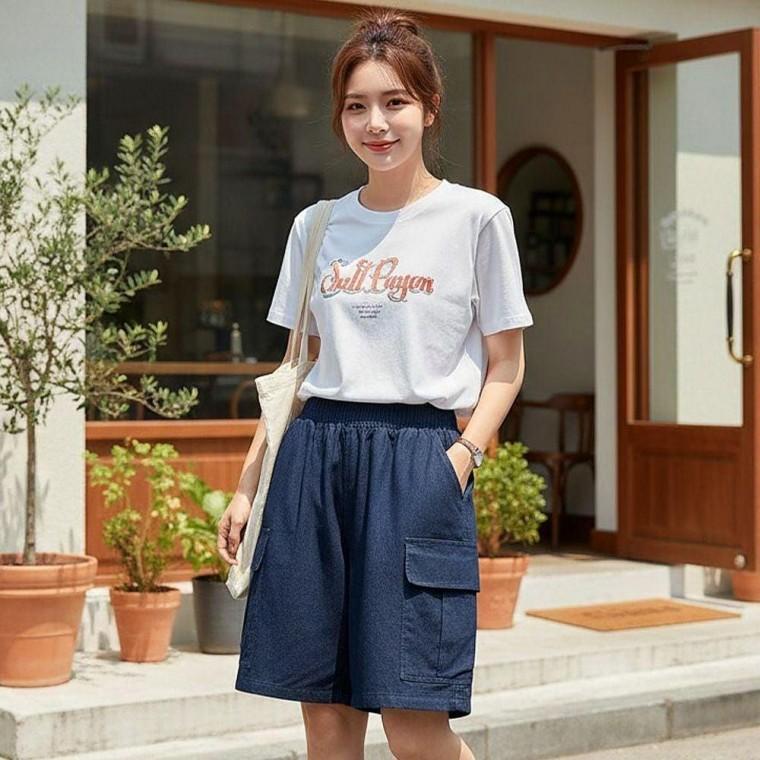 여성 여름 활동형 루즈핏 카고 버뮤다팬츠 밴딩 반바지 6색