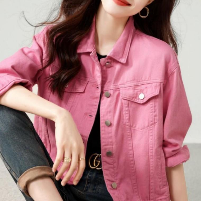 여성 포켓 레트로 재킷 핑크 데일리 청 데님 진 자켓