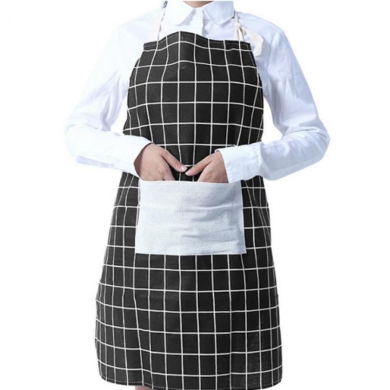 공방 주방 에이프런 포켓 꽃집 체크 린넨 앞치마 블랙