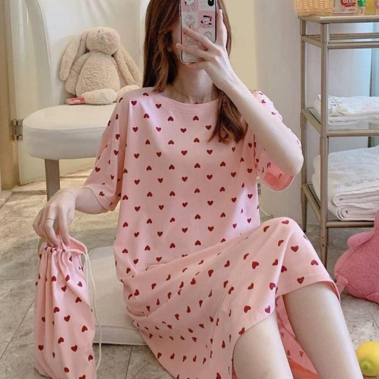 데일리 여자 손쉬운 여름 잠옷 카툰 노브라 롱원피스 파자마