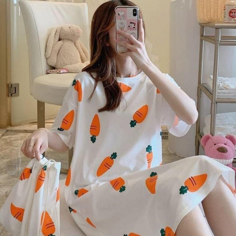 여성 여름 넉넉한 카툰 소프트 롱원피스 파자마 잠옷 실내복