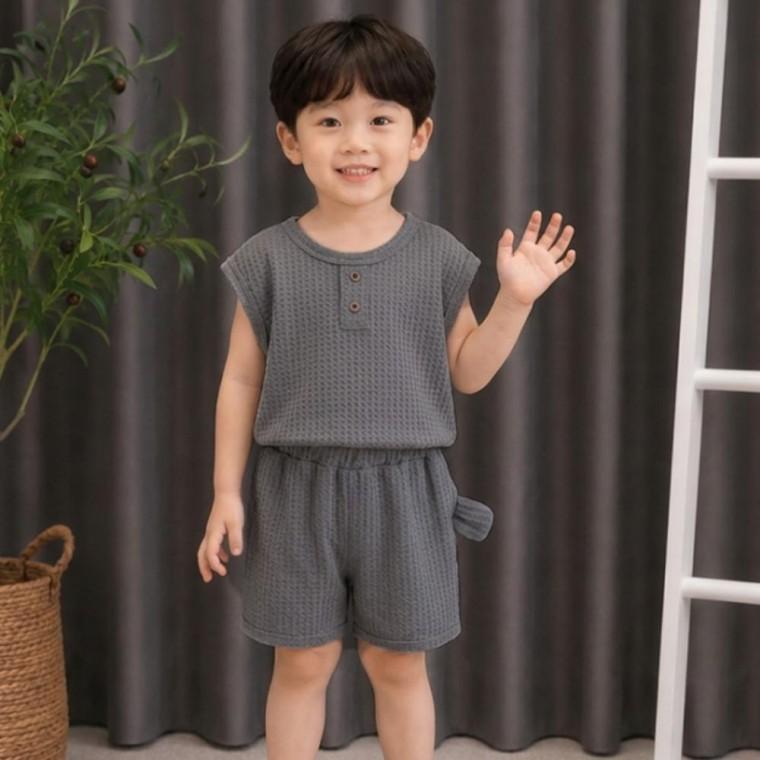남아 아동 쿨 민소매 와플 나시 반바지 상하복세트