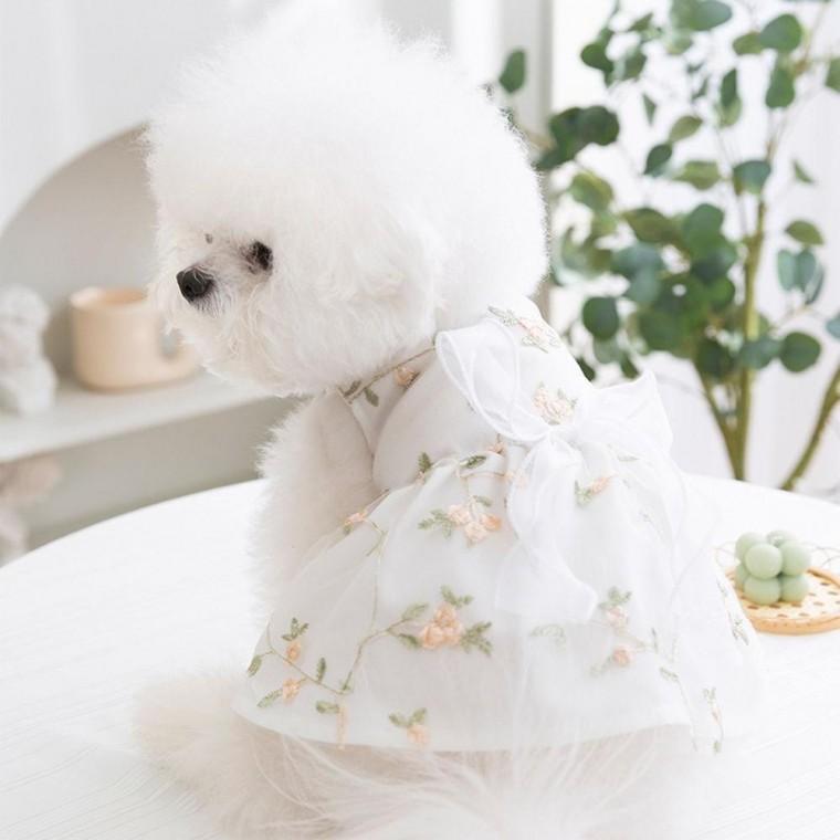 강아지 꽃자수 애견 리본 드레스 반려동물 원피스