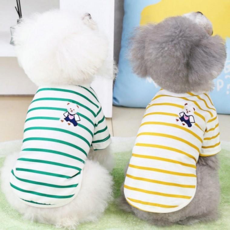 강아지 하트곰 스트라이프 반팔 티셔츠 반려동물 애견옷 여름