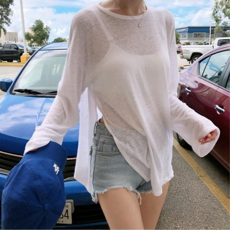 비치 커버업 옆트임 롱 티셔츠 HES-1009046