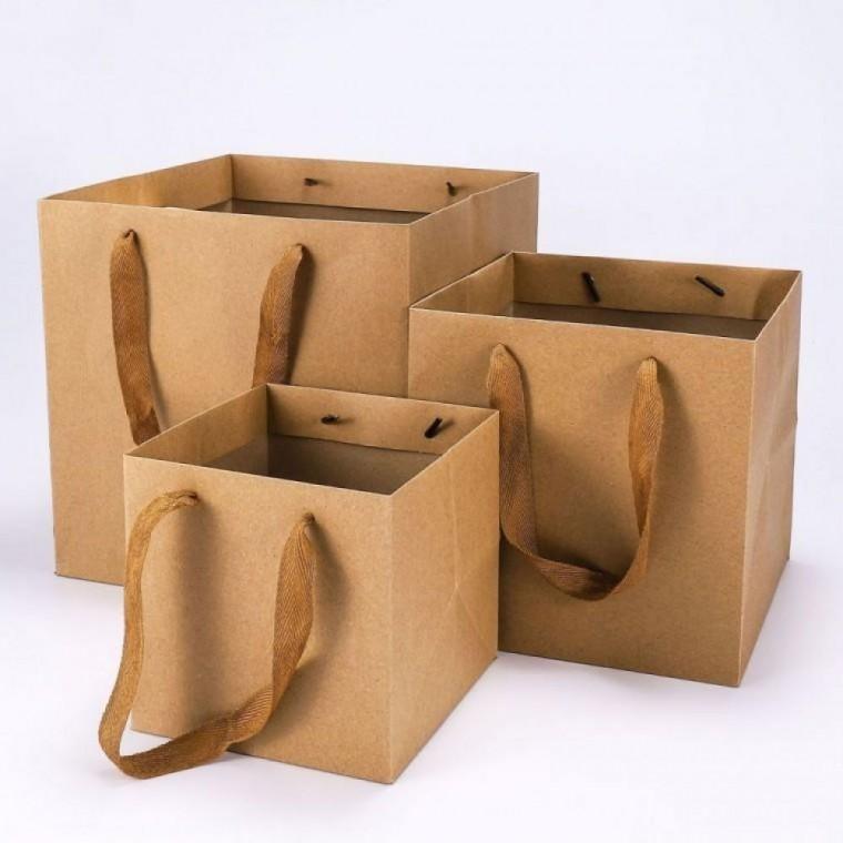 20cm 크라프트 정사각 종이가방 바닥 넓은 무지 쇼핑백 선물 포장 가방 종이백 포장백 디저트
