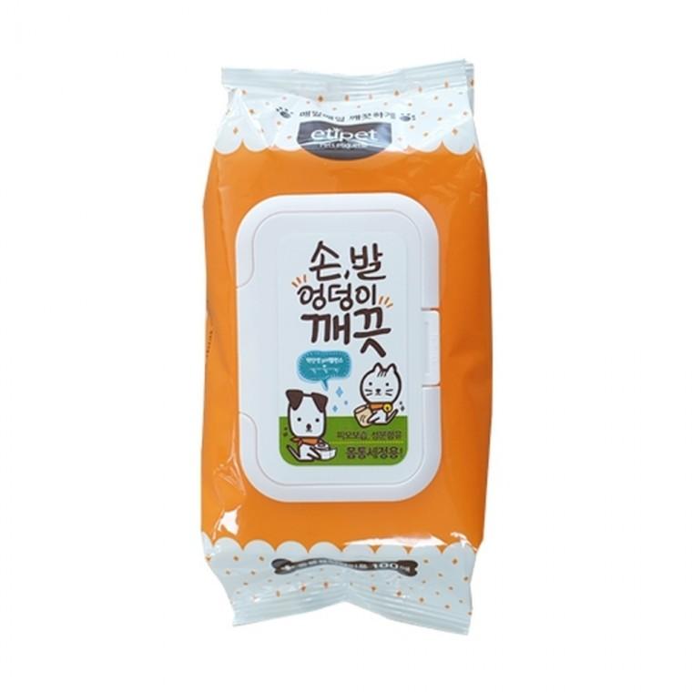 [2개묶음]에티펫 손.발.엉덩이 깨끗티슈 100매(몸통세정용)