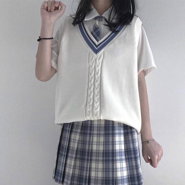 남녀공용 화이트 차콜라인 교복조끼 교복 학생복