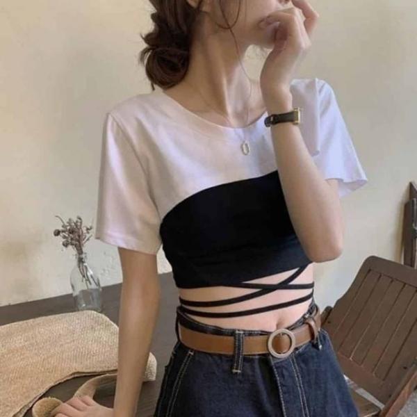 레이어드 핫크롭 박스티 레이어드티셔츠 면티셔츠