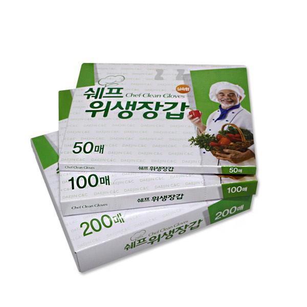 쉐프 위생장갑 100매/200매/일회용/비닐장갑/투명장갑