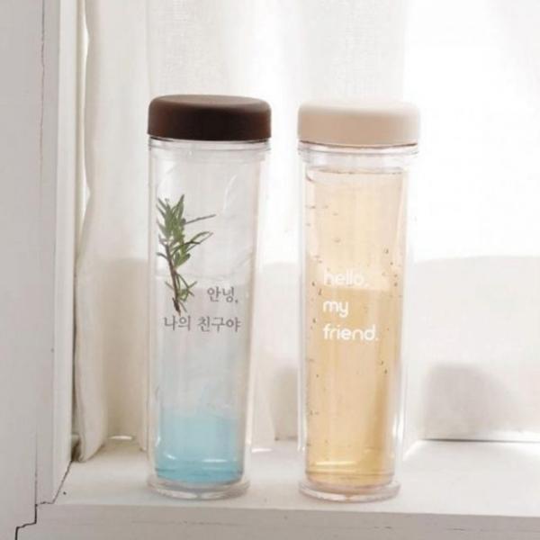 이중 보틀 이중 물통 베이직 휴대용 300ml 플라스틱 음료 투명 산책용 냉온 개인 산책