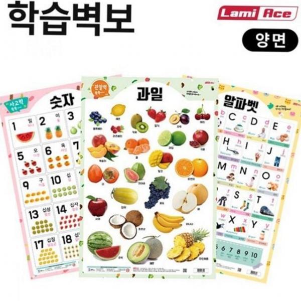 어린이 학습 벽보 양면 학습 벽보 공룡 영어 아동 유아 한글