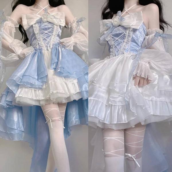 (대여) 화이트블루 플라워 프릴 드레스 교복 학생복