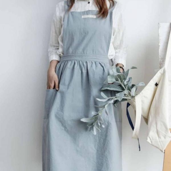 린넨 프릴 원피스 목공앞치마 가정용앞치마