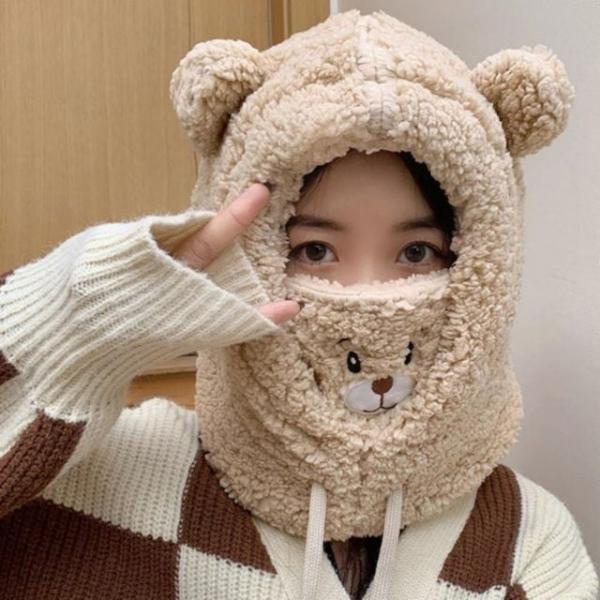 3색 1개 곰돌이 뽀글이모자 털모자 넥워머 후드넥모자