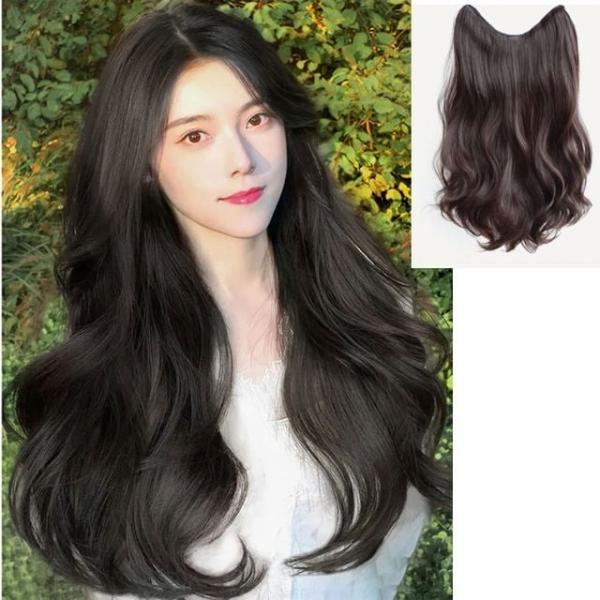 자연스러운 넓은 웨이브 부분 가발 똑딱이 1P 원터치 볼륨 긴머리 헤어