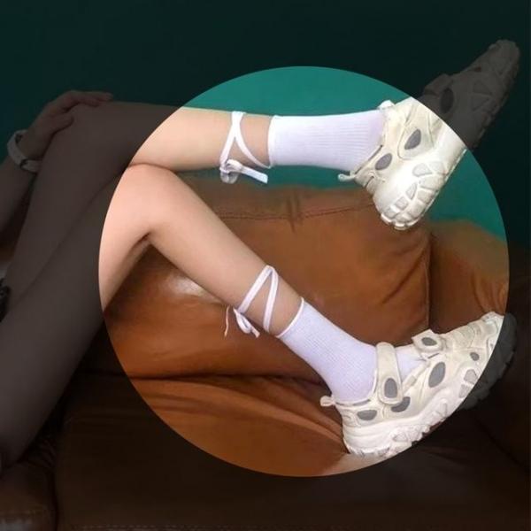 bns 리본 스트랩 패션 레이스업 반목양말