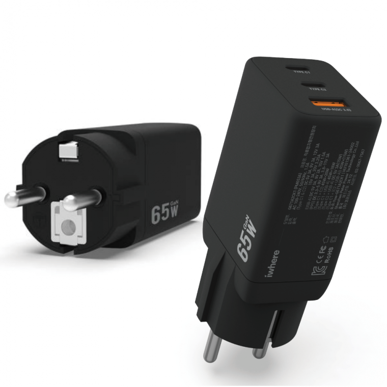 65W 접지 3포트 멀티 초고속충전기 핸드폰 노트북 충전 지원 IPD-653G