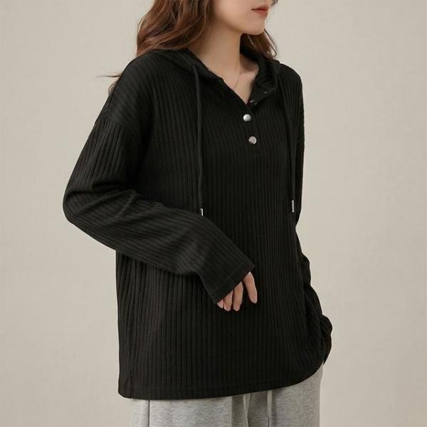 베이직핏 후드 버튼 스트링 데일리 티