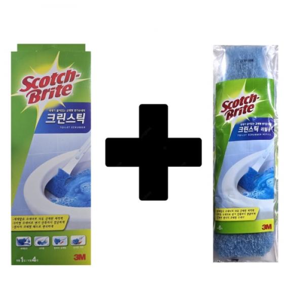 행사용 3M Scotch Brite 크린스틱 변기용 1핸드4리필 리필6개입더증정