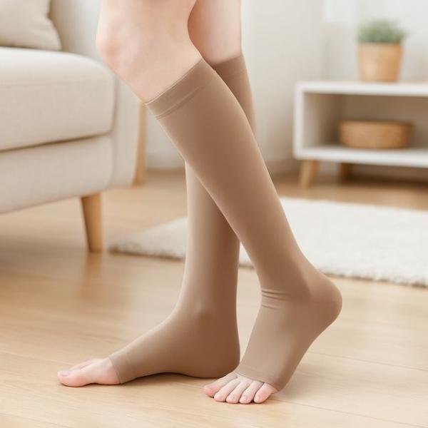 서포팅 오픈토 종아리압박밴드 붓기 제거 압박스타킹 종아리슬리브 XS (베이지)