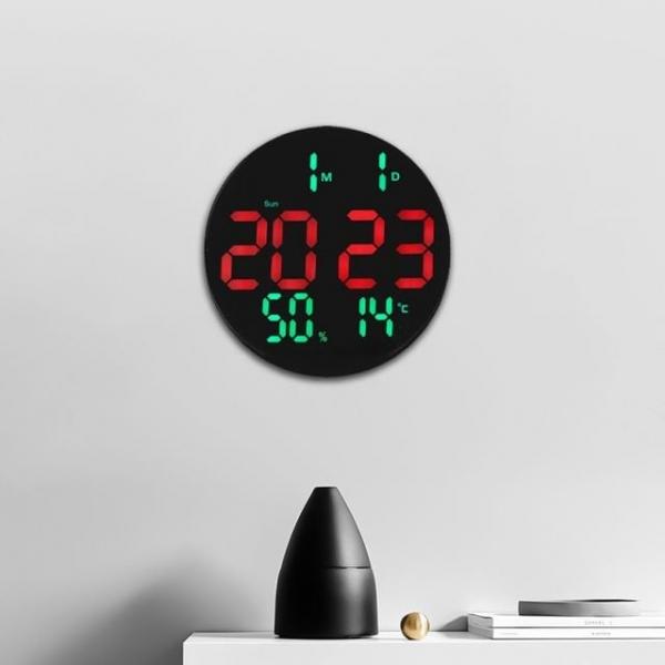 문클락 LED 리모컨 디지털 벽시계 온습도 알람 무소음시계 벽걸이시계 (레드)