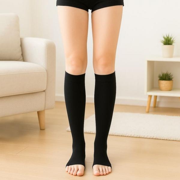 서포팅 오픈토 종아리압박밴드 붓기관리 압박스타킹 종아리슬리브 L (블랙)