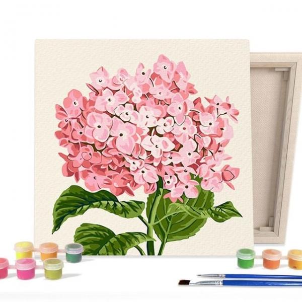 DIY 히트 핑크 수국 25X25 캔버스 그림그리기 페인팅