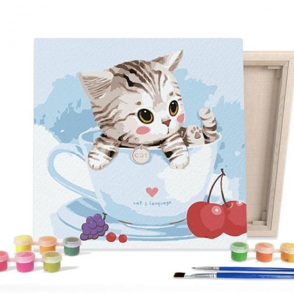 DIY 동물 티컵 고양이 25X25 캔버스 그림그리기 페인팅