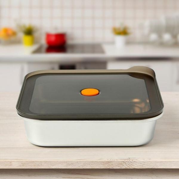 온프레시 전자레인지 스텐 밀폐용기 정사각 반찬통 (1.2L)