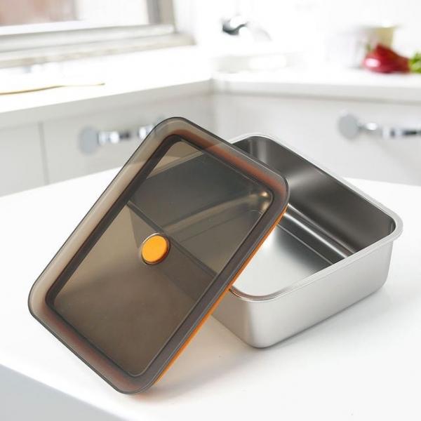 온프레시 전자레인지 스텐 밀폐용기 직사각 반찬통 (2.3L)