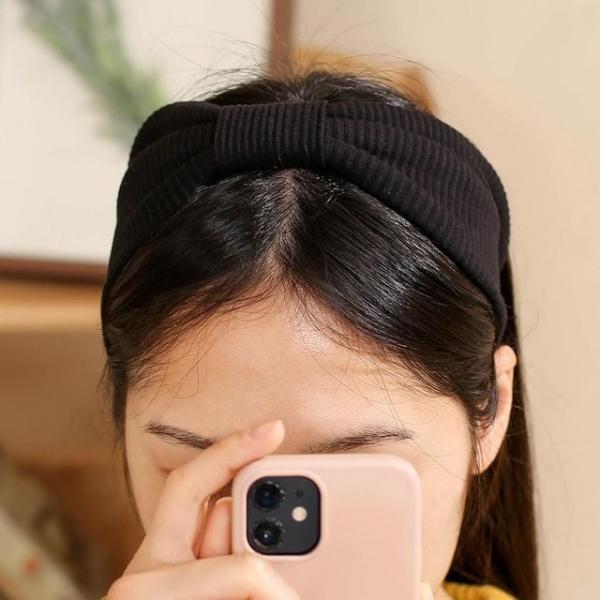 데일리머리띠 디자인머리띠 엔젤슈슈 리본 골지 터번 블랙