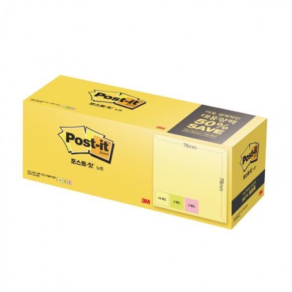 3M  대용량팩 접착 점착 메모지 플래그 654-20 20패드 76mmx76mm 사무 문구용품