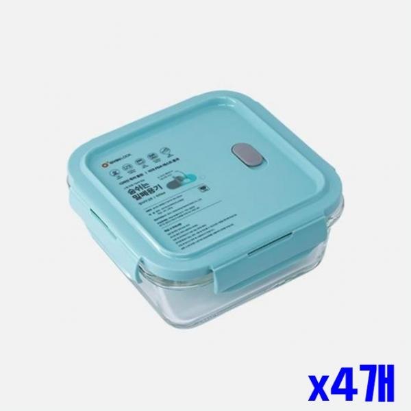 정사각 유리 밀폐용기 570ml x4개 주방용품 음식보관