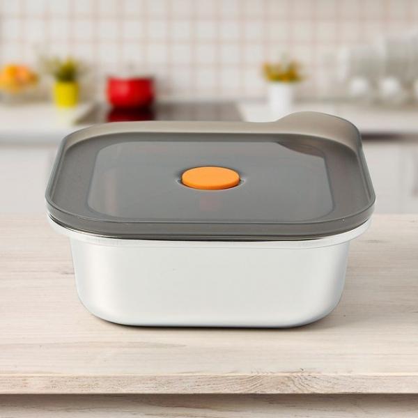 온프레시 전자레인지 스텐 밀폐용기 정사각 납작 반찬통 (500ml)