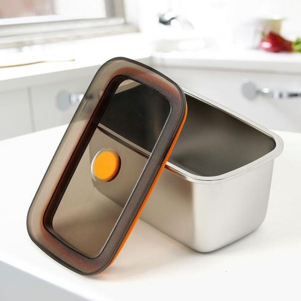 온프레시 전자레인지 스텐 밀폐용기 직사각 반찬통 (1.3L)