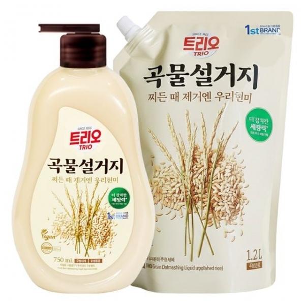 트리오 곡물설거지 우리현미 주방세제(용기750ml + 리필1.2L)