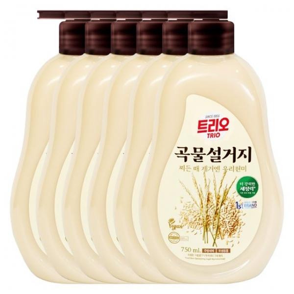 트리오 곡물설거지 우리현미 주방세제 용기 750ml X 6개