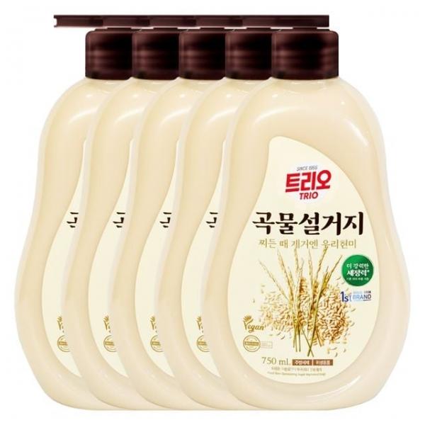 트리오 곡물설거지 우리현미 주방세제 용기 750ml X 5개
