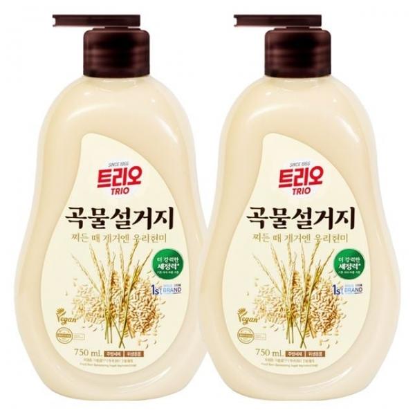 트리오 곡물설거지 우리현미 주방세제 용기 750ml X 2개